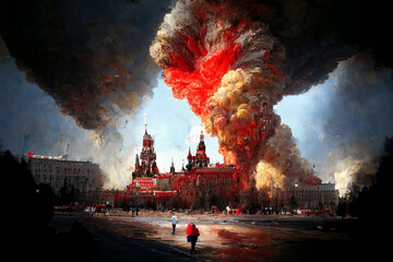 Huge red explosions in Moscow, kremlin under fire