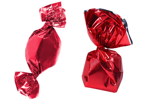 Two Red Wrapped Candy Isolated On A White Background