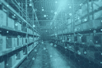 modern futuristic warehouse inventory products storage goods for logistics shipping advertising banner background