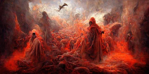 Peel and stick wall murals Rood violet The hell inferno metaphor, souls entering to hell in mesmerize fluid motion, with hell fire and smoke