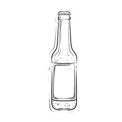 Bottle of beer doodles black outline on white background