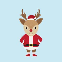 Cute deer characters on blue background. Christmas season and Happy new year season. Vector illustration