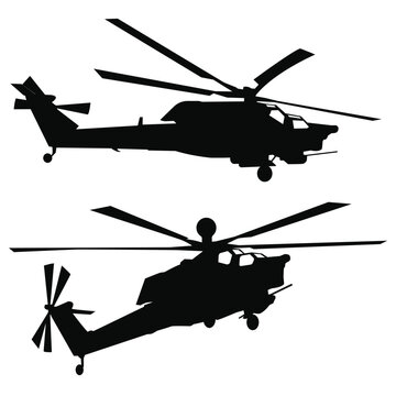 russian attack military helicopter mi-28n silhouette vector design