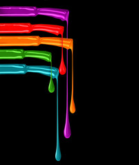 Brushes with colored stretched drops on a black background