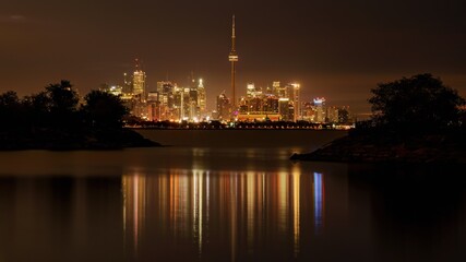 Looking from Humber Bay Park West, a cloudy dawn in Toronto, Canada
