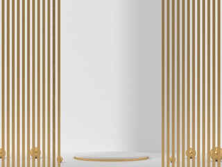 3d gold cylinder podium products display minimal mockup 3d render. color trend minimal studio, arch background podium shape cylinder. stand show cosmetic product. Stage showcase on pedestal podium.
