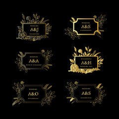 Collection of wedding personal monogram elegant golden design. Set of vector templates with your initials