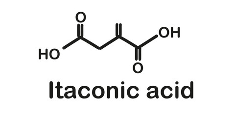 Chemical formula of itaconic acid. Vector illustration