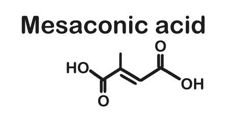 Chemical formula of mesaconic acid. Vector illustration