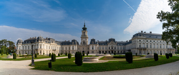 panorama view of the Festetics Palace and Gardens in Keszthely on Lake Balaton