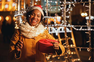 Black Woman During Xmas Holidays In The City