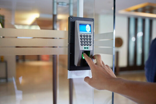 Yong Man Push Down The Electronic Control Machine To Access The Door