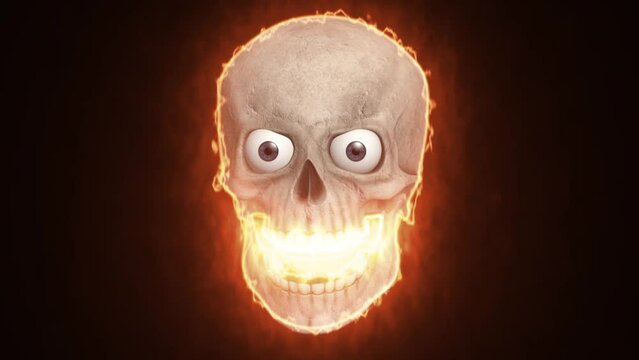 Halloween. Halloween fire skull 3D animation. 3D skull fire animation.