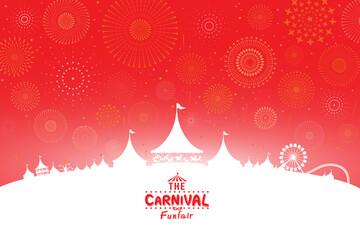 Vector illustration of the carnival funfair design with fireworks background. 