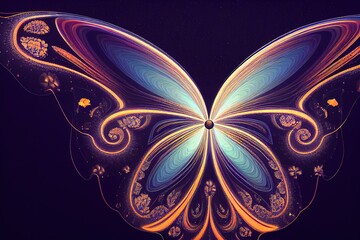 Colorful butterfly, isolated on a dark background,3D rendering, raster illustration.