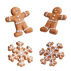 Christmas gingerbread man and snowflakes glazed. 3d illustration