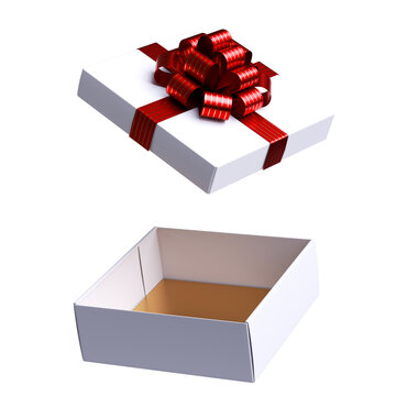Open white gift box. Christmas 3d element