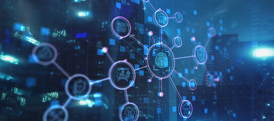 Obraz premium Fingerprint Cyber Security Data Protection concept. Biometric identification fingerprint scanner