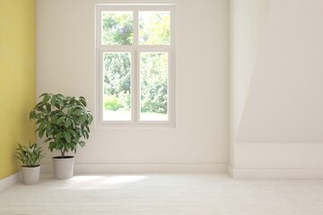 White empty room. Scandinavian interior design. 3D illustration