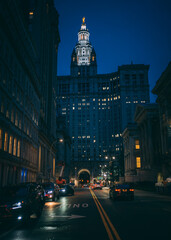 Fototapeta na wymiar New York City Hall at night, Manhattan, New York