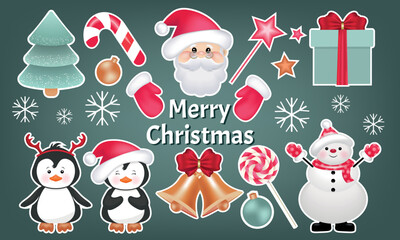 Christmas stickers. Winter, Christmas, New Year, holiday. Vector illustration.