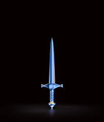 Violet glass dagger. Military and hunting knife. Fantasy game warrior weapon. 3d rendering