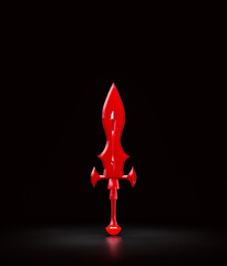 Crimson medieval dagger. Military and hunting knife. Fantasy game warrior weapon. 3d rendering