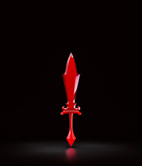 Crimson medieval dagger. Military and hunting knife. Fantasy game warrior weapon. 3d rendering