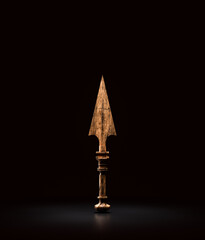 Old wooden knife, combat weapon blade, military and hunting dagger. Medieval weapon, 3d rendering