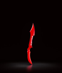 Crimson medieval dagger. Military and hunting knife. Fantasy game warrior weapon. 3d rendering