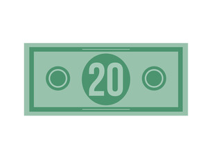 20 dollar vector illustration isolated in white background. Dollar price for sales and promotion