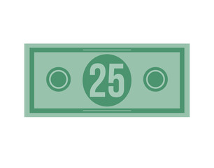 25 dollar vector illustration isolated in white background. Dollar price for sales and promotion