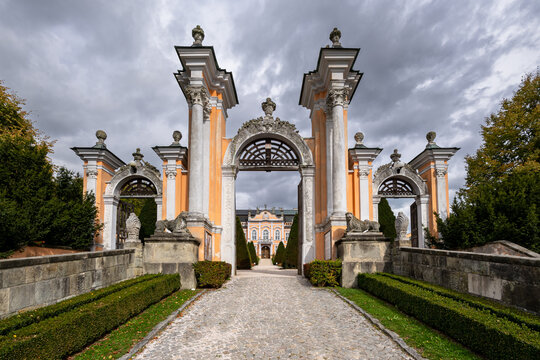 Nove Hrady castle behind the entrance gate