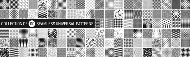 Fotobehang Collection of vector seamless geometric ornament patterns in difrent styles. Monochrome repeatable backgrounds. Endless black and white prints, textile textures © ExpressVectors