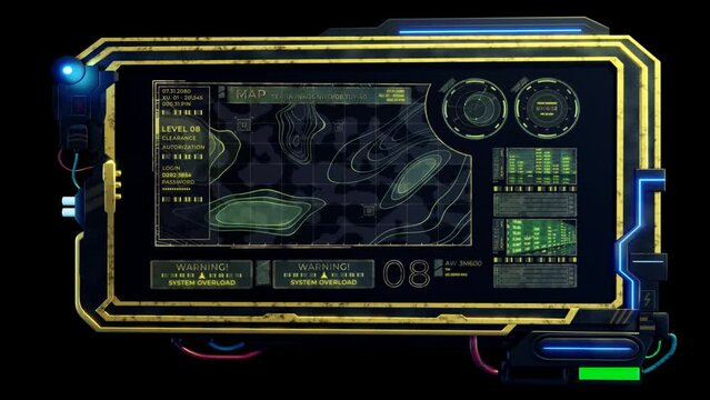 animated futuristic scifi 3d screen with alpha channel