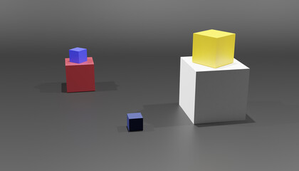 Abstract 3d-Rendering of some cubes with different colours and sizes in front of a black background