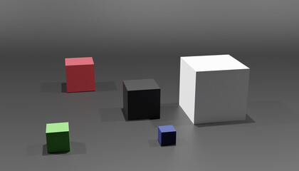 Abstract 3D rendering of some cubes with different colours