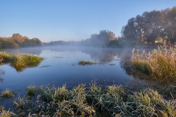 autumn landscape with fog