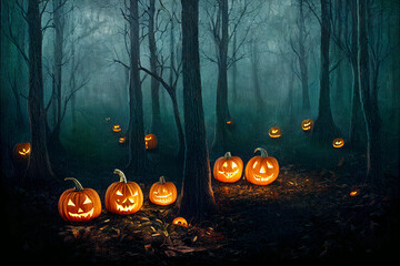 Halloween Pumpkins in epic scene. showcase proudact Background. 3D render