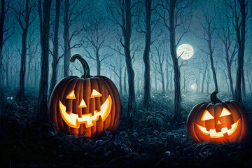 Halloween Pumpkins in epic scene. showcase proudact Background. 3D render