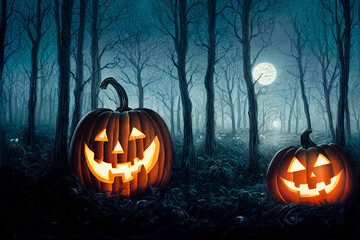 Halloween Pumpkins in epic scene. showcase proudact Background. 3D render