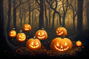 Halloween Pumpkins in epic scene. showcase proudact Background. 3D render