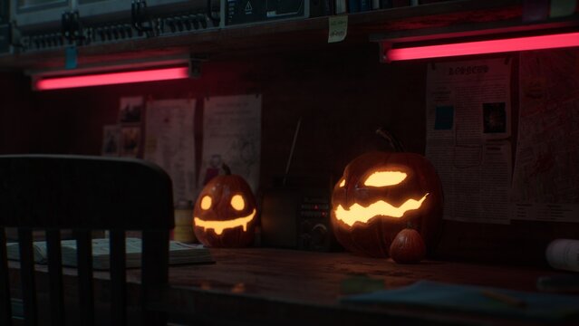 Halloween Pumpkins in epic scene. showcase proudact Background. 3D render