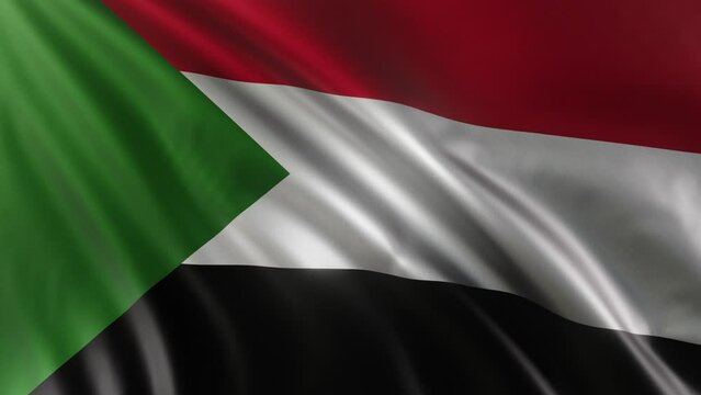 The waving flag of Sudan in the best quality with fabric texture. Slow motion. 4K loop animation.
