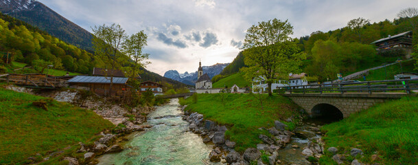 Berchtesgaden National Park, Germany. Parish Church of St. Sebastian in the village of Ramsau