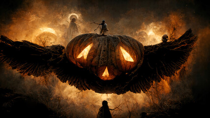Halloween Pumpkins in epic scene. showcase proudact Background. 3D render