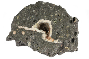 vug in porphyry from Fischbach, Germany isolated on white background