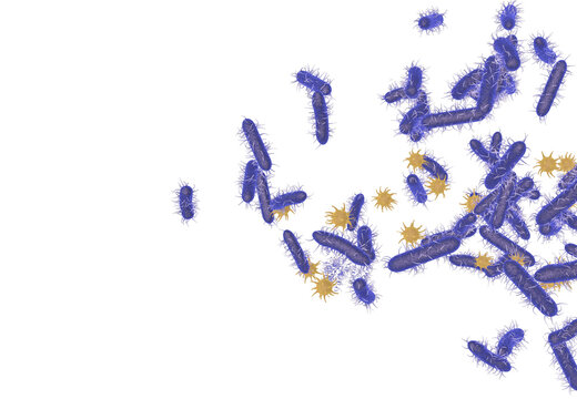 Enlargement 3d rendering of group of flu bacterias