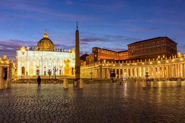 Fototapeta premium St. Peter's square in Vatican at night, center of Rome, Italy (translation 