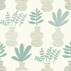 Hand painted seamless pattern with plants on cream background. - 538654529